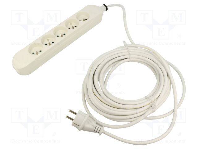 Extension lead; 3x1.5mm2; Sockets: 5; PVC; white; 3m; 16A; PRO