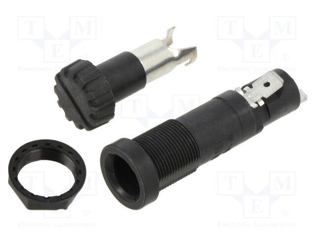 Fuse holder; 10A; 250V; on panel; black; FEU; 250VAC; UL94V-0; IP40