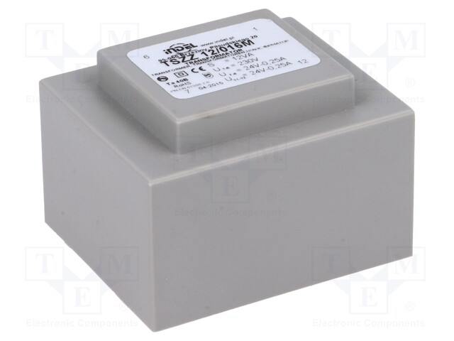 Transformer: encapsulated; 12VA; 230VAC; 24V; 24V; 0.25A; 0.25A