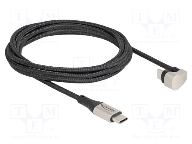 Cable; USB 2.0; USB C plug,USB C angled plug; 2m; black; metal