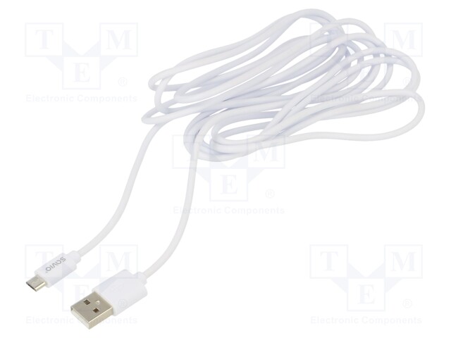 Cable; USB 2.0; USB A plug,USB B micro plug; 3m; white; 480Mbps