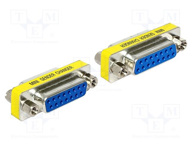 Adapter; D-Sub 15pin socket,both sides; Plating: nickel plated
