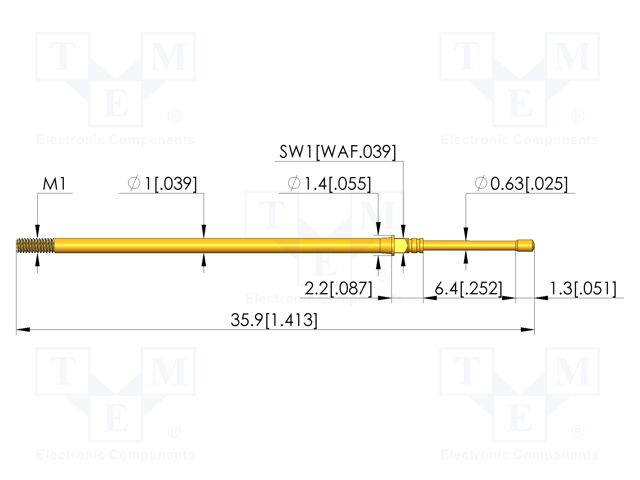 Test needle; Spring compression: 4.3mm; 6.35mm; 3A; CuBe; Ø: 0.8mm