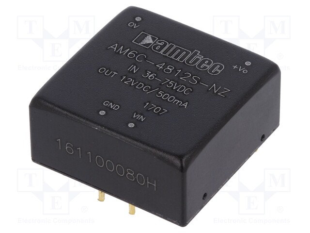 Converter: DC/DC; 6W; Uin: 36÷75V; 12VDC; Iout: 500mA; 1"x1"; 14g