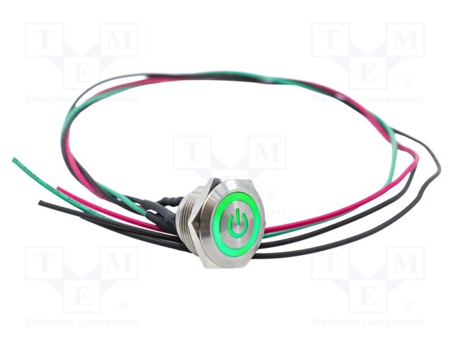 ANTI VANDAL SW, SPST, 1A, 12VDC, GREEN