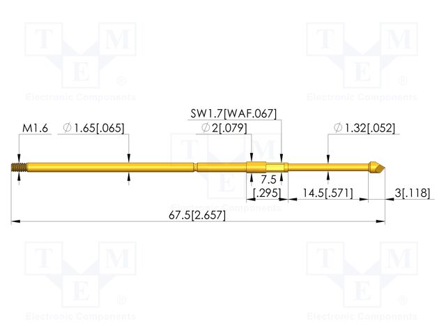 Test needle; Spring compression: 12mm; 14.5mm; 3A; CuBe; Ø: 2mm