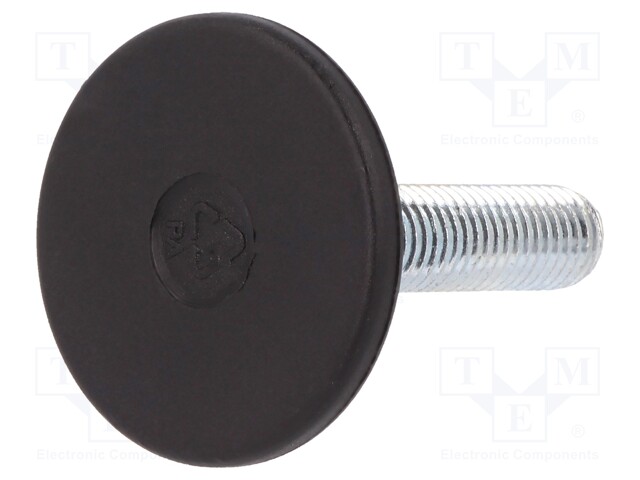 Foot of pin; rigid,with screwdriver slot; Base dia: 40mm; M10