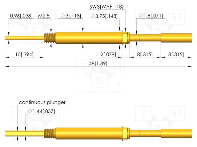 Test needle; Spring compression: 6.4mm; 8mm; 5A; CuBe; gold-plated