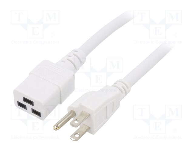 Cable; 3x14AWG; IEC C19 female,NEMA 5-15 (B) plug; PVC; 5m; white