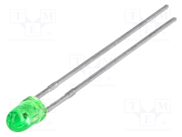 LED; 3mm; green; 20÷60mcd; 34°; Front: convex