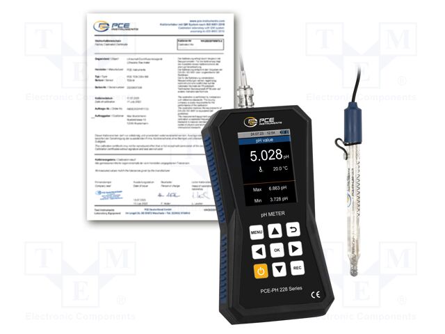 Meter: pH; LCD 2,8"; -2÷20pH,±2000mV; IP52; Dim: 178x32x85mm