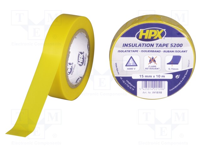 Tape: electrical insulating; W: 15mm; L: 10m; D: 0.15mm; yellow; 241%