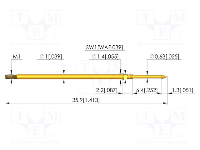 Test needle; Spring compression: 4.3mm; 6.35mm; 3A; steel; needle
