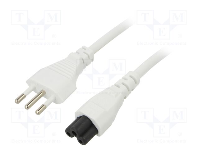 Cable; 3x0.75mm2; CEI 23-50 (L) plug,IEC C5 female; PVC; 1.8m