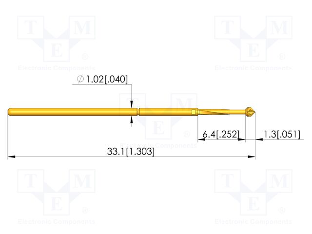 Test needle; Spring compression: 4.3mm; 6.35mm; 3A; steel; Ø: 1.2mm
