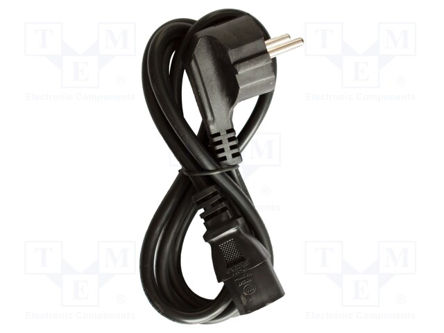 Connection cable; black; 10A; SCHUKO plug,IEC plug,angled; 250V