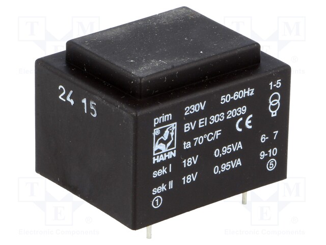 Transformer: encapsulated; 1.9VA; 230VAC; 18V; 18V; 52mA; 52mA; 81g