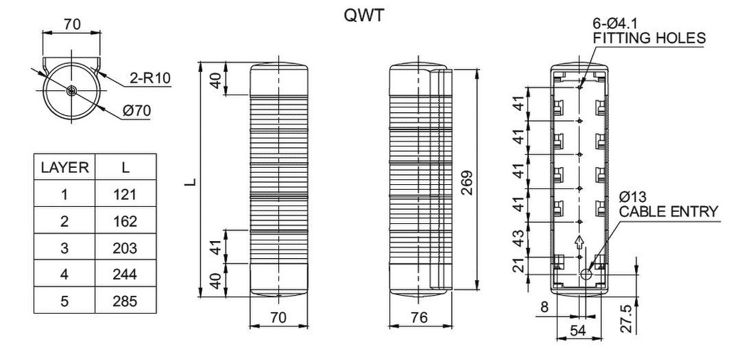 Signaller: signalling column; continuous light,blinking light