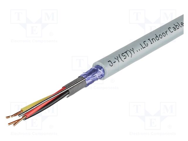 Wire; J-Y(ST)Y÷LG; 2x2x0.6mm; wire; Cu; shielded,Al-PET foil; grey