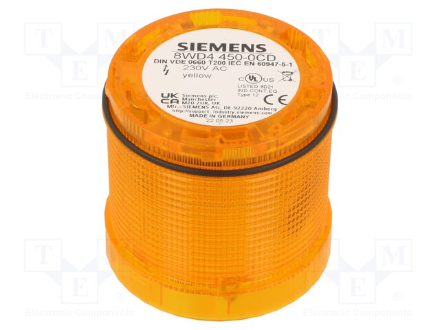 Signaller: lighting; LED; yellow; Usup: 230VAC; IP65; Ø70x65.5mm