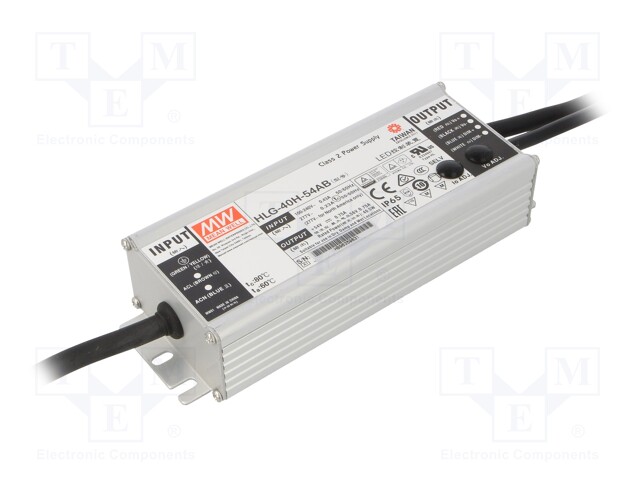 Power supply: switched-mode; LED; 40.5W; 54VDC; 49÷58VDC; IP65