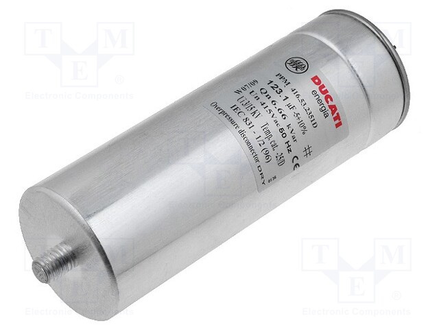 Capacitor: energy; three-phase; Q@50Hz: 6.66kVAR; 415VAC; 123.1uF