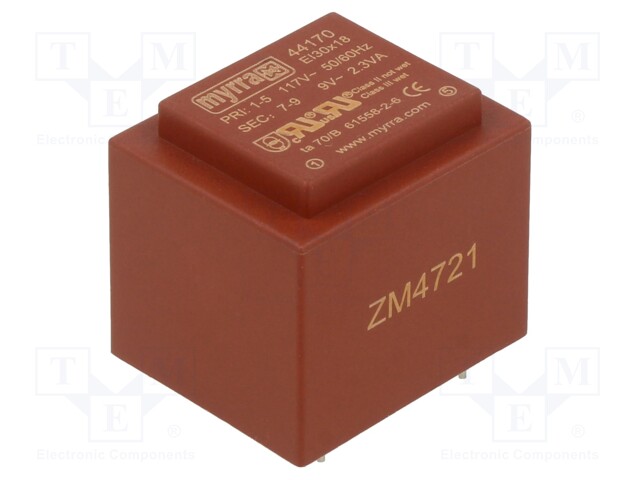 Transformer: encapsulated; 2.3VA; 117VAC; 9V; 256mA; Mounting: PCB