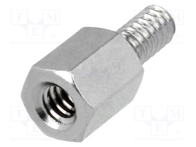 Screwed spacer sleeve; Int.thread: UNC4-40; 6mm; brass; nickel