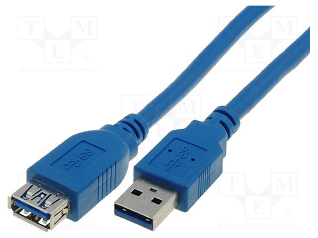 Cable; USB 3.0; USB A socket,USB A plug; nickel plated; 3m; blue
