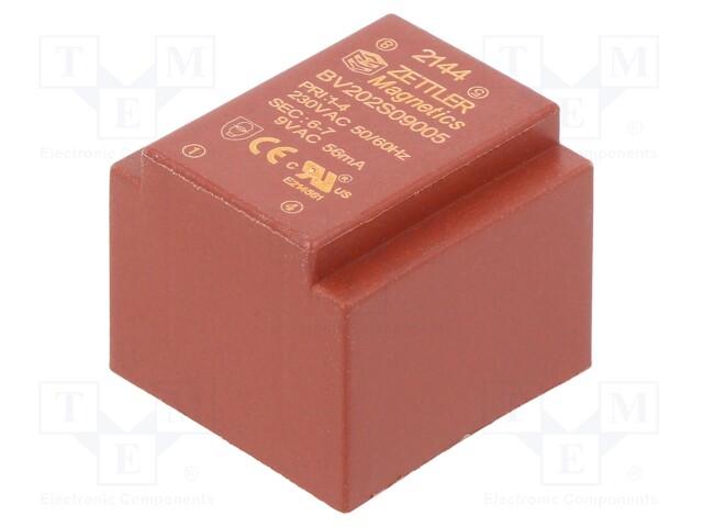Transformer: encapsulated; 0.5VA; 230VAC; 9V; Mounting: PCB