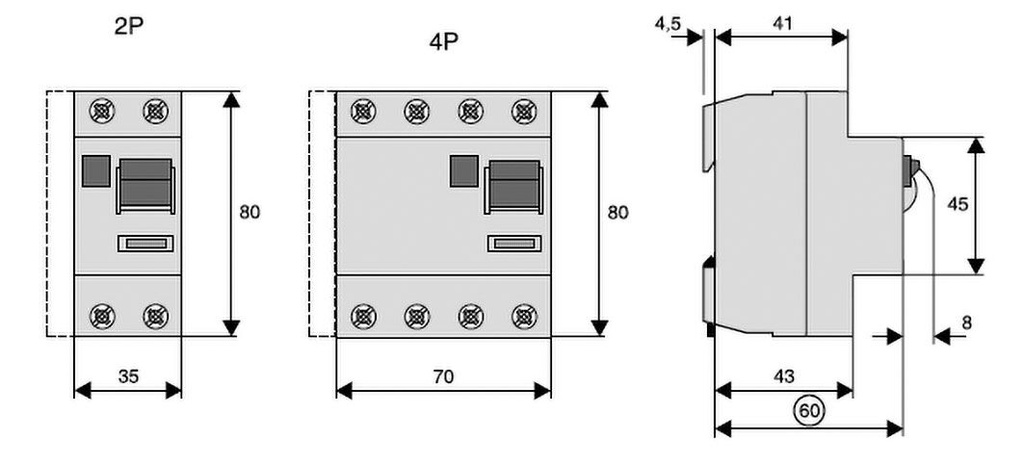 RCD breaker; Inom: 25A; Ires: 30mA; Max surge current: 250A; IP40