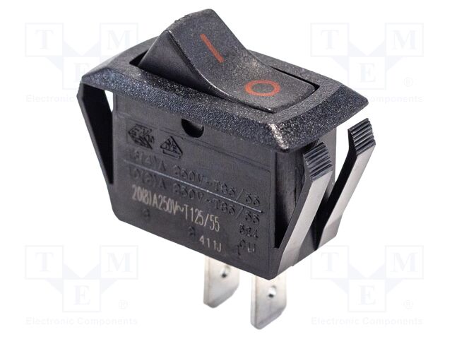 ROCKER; SPST-NO; Pos: 2; OFF-ON; 16A/250VAC; black-red; none; RSC