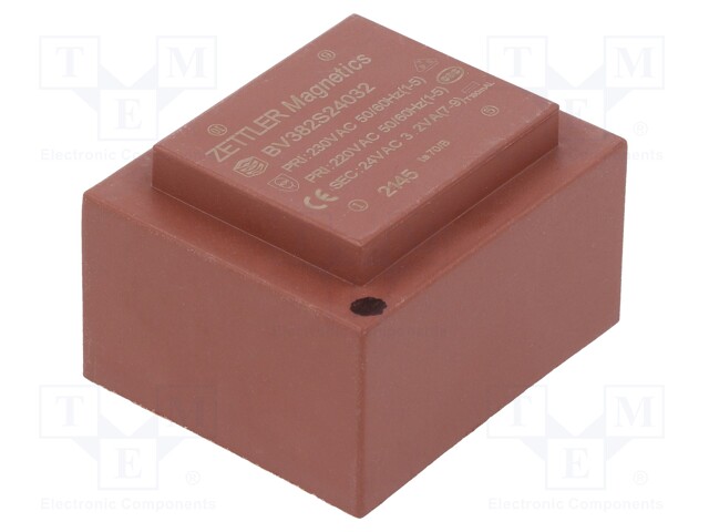 Transformer: encapsulated; 230VAC; 24V; Mounting: PCB