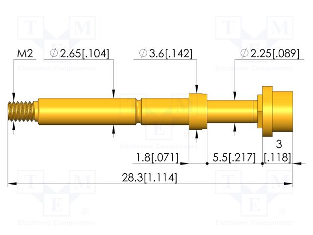 Test needle; Spring compression: 4mm; 5mm; 8A; CuBe; gold-plated