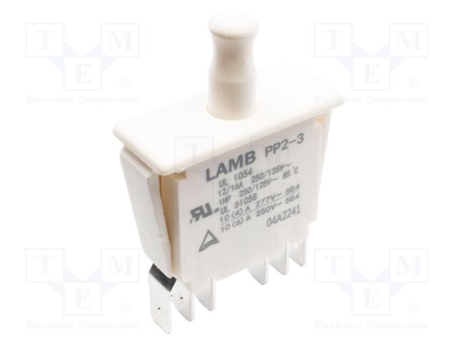 Switch: push-button; Pos: 2; DPDT; 12A/250VAC; white; Illumin: none