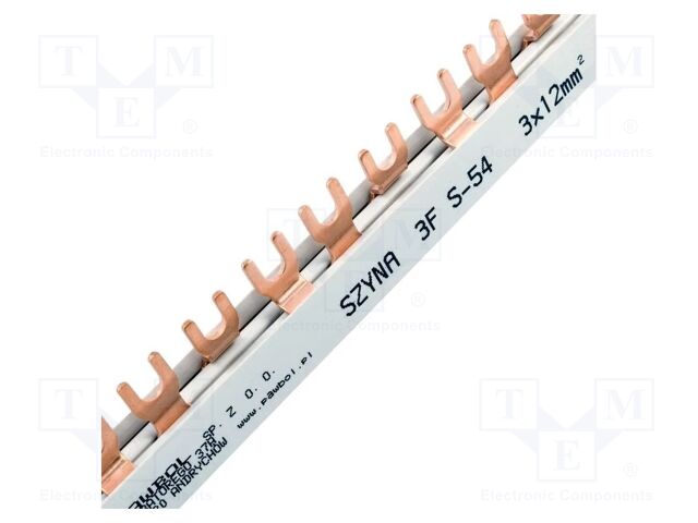 Busbar; 12mm2; Poles: 3; Urated: 400V; 80A; fork; Pitch: 17.8mm; PVC
