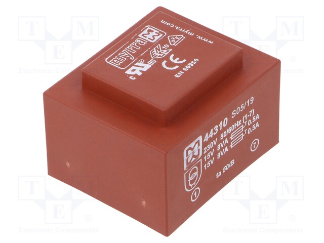Transformer: encapsulated; 16VA; 230VAC; 15V; 15V; 533mA; 533mA