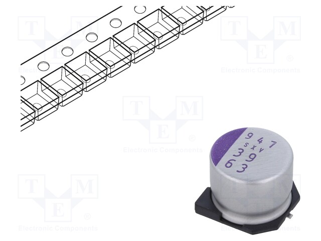 CAP, 39UF, 63V, ALU ELEC, POLYMER, SMD
