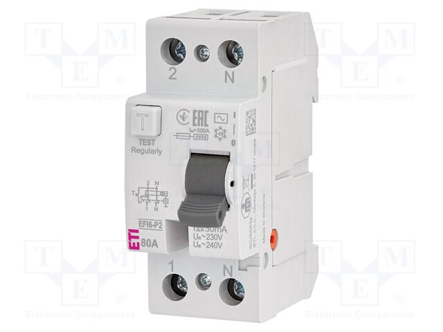 RCD breaker; Inom: 80A; Ires: 30mA; Poles: 2; 230V,240V; IP20; EFI