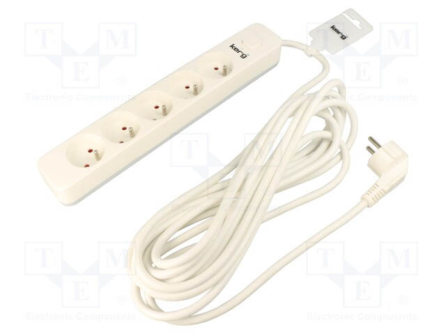 Extension lead; Sockets: 5; PVC; white; 3x1,5mm2; 1.5m; 16A