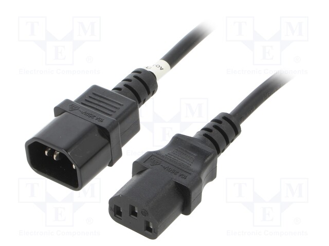 Cable; IEC C13 female,IEC C14 male; PVC; 0.5m; black; 10A; 250V