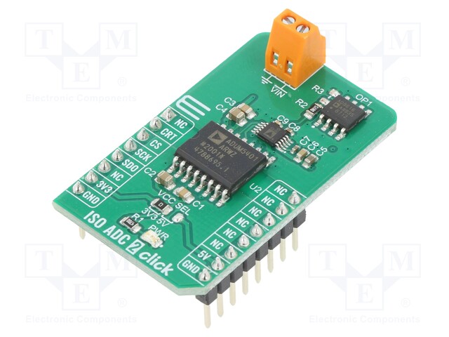 Click board; A/D converter; GPIO,SPI; AD7091R,AD8616,ADuM5401