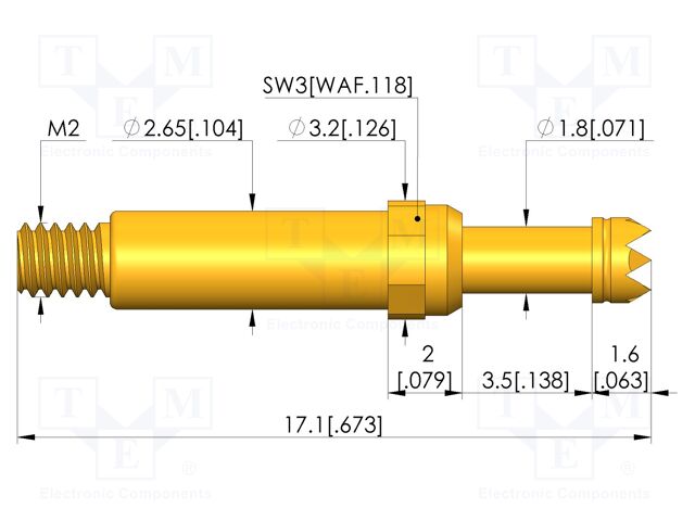 Test needle; Spring compression: 2.8mm; 3.5mm; 30A; CuBe; Ø: 2.3mm