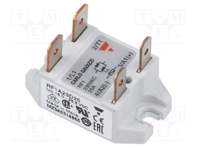 Solid State Relay, SPST-NO, 25 A, 280 VAC, Panel, Quick Connect, Zero Crossing