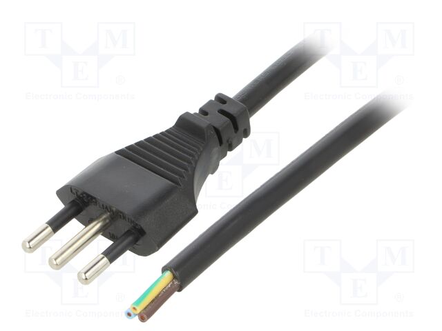 Cable; 3x0.75mm2; CEI 23-50 (L) plug,wires; PVC; 3m; black; 10A