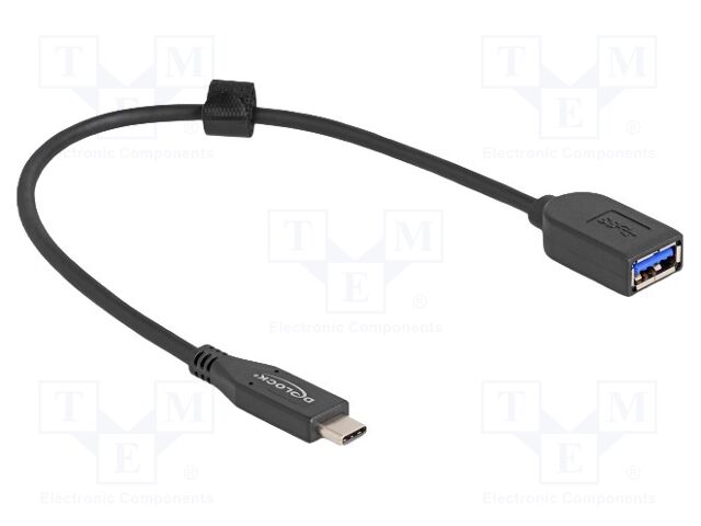 Cable; USB A socket,USB C plug; 0.25m; black; 26AWG,32AWG; 10Gbps