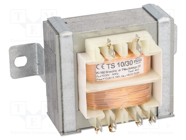 Transformer: mains; 10VA; 230VAC; 13.8V; 8.5V; 0.18A; 0.6A; IP00