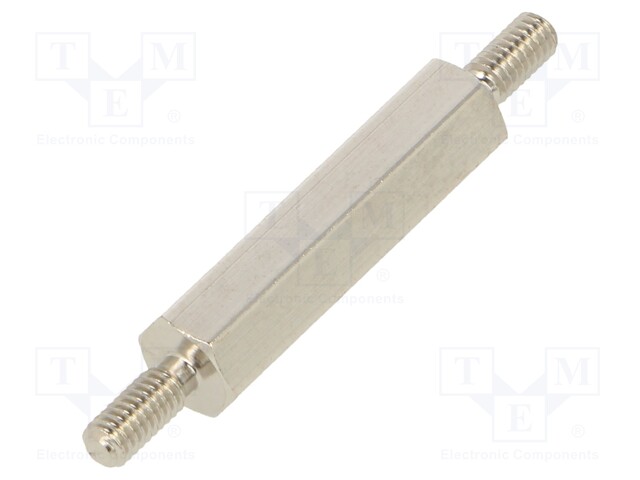 Screwed spacer sleeve; 20mm; Ext.thread: M2,5; hexagonal; brass