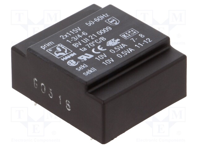 Transformer: encapsulated; 1VA; 115/115VAC; 10V; 10V; 50mA; 50mA