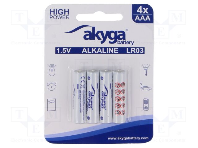 Battery: alkaline; AAA,R3; 1.5V; non-rechargeable; 4pcs.